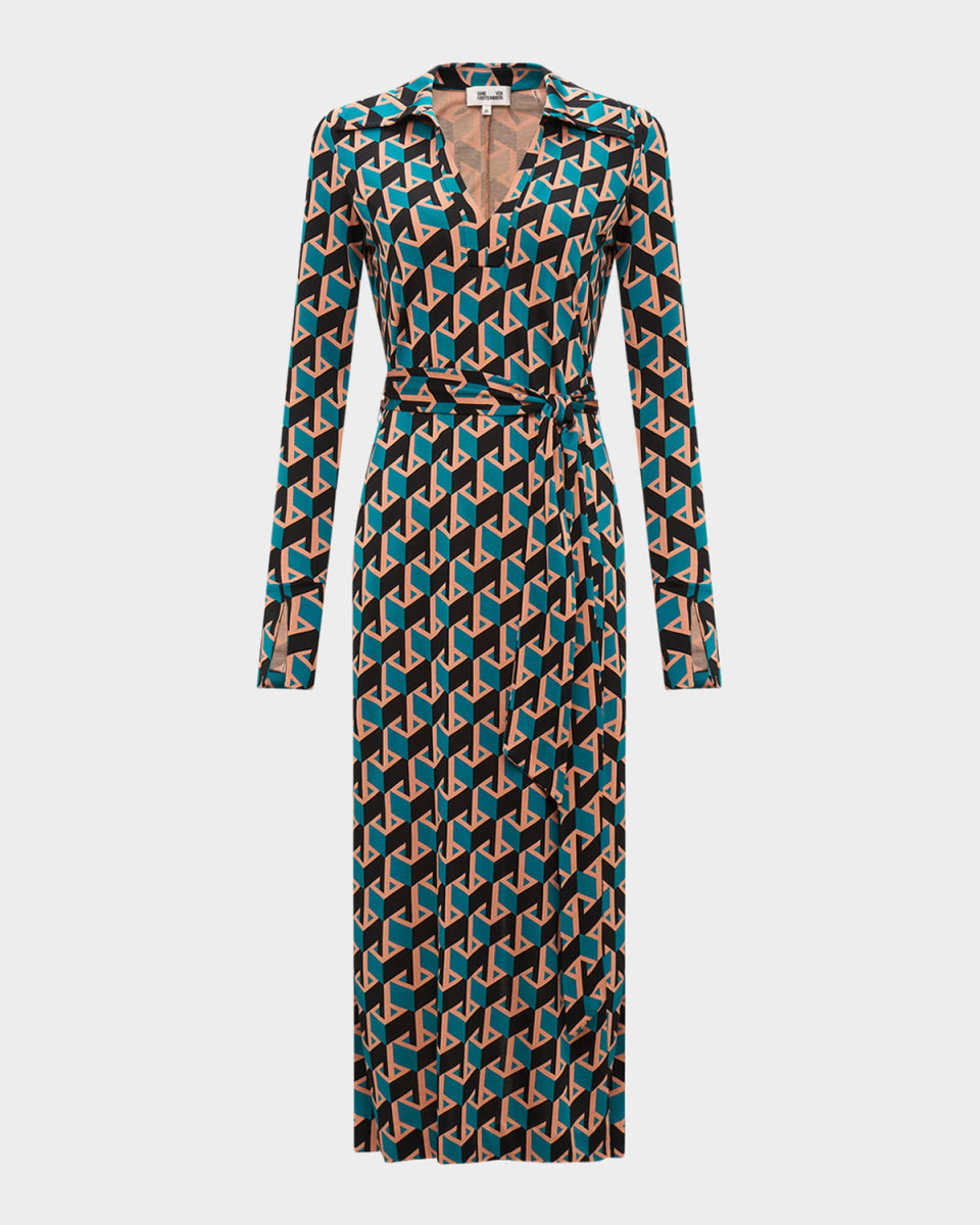 Bianco Geometric-Print Midi Dress